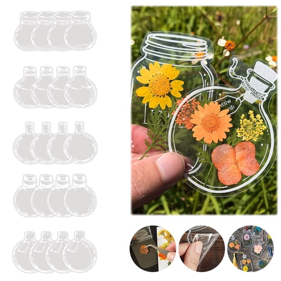 Deeceymbur 20PCS Transparent Dried Flower Bookmark Kit Clear Jars Stickers Set for Create Whimsy with Dried Flowers & Leaves