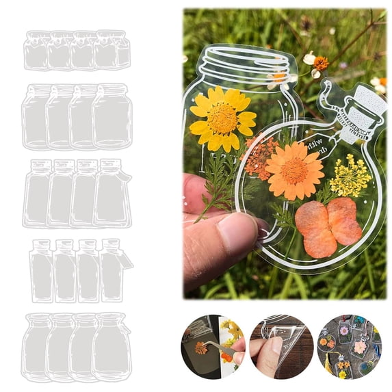Deeceymbur 20PCS Transparent Dried Flower Bookmark Kit Clear Jars Stickers Set for Create Whimsy with Dried Flowers & Leaves