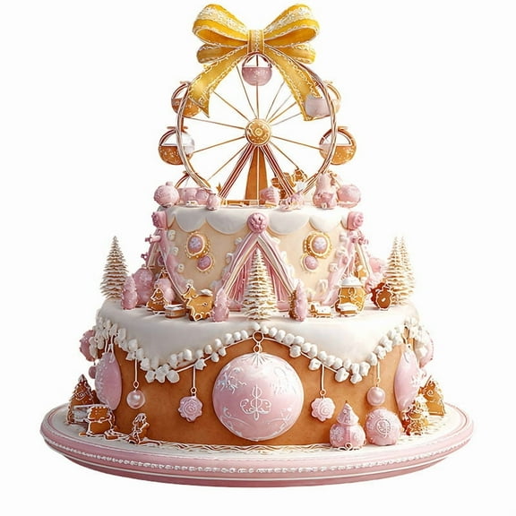 Deeceymbur 2D Acrylic Christmas Decor Festive Scenes Set with Ferris Wheel Carousel Castle Cake for Tabletop Home Decoration Holiday Display