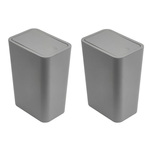 Deeceymbur 2PCS Square Trash Can with Press Top Lid 11.6L Plastic Waste Basket for Bathroom Home Living Room Kitchen Toilet Bedroom Office