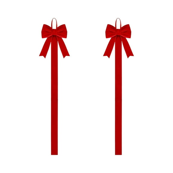 Deeceymbur 2Pcs Christmas Bow Decoration Set Photo Display Tape Velvet Red Holiday Window Hanging Home Decor Flock Material Festive Double Pack