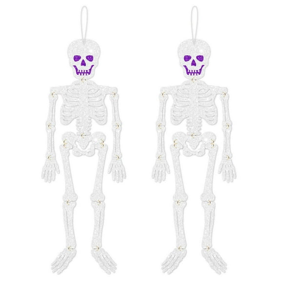 Deeceymbur 2Pcs Halloween Skeleton Decorations 26Inch Glitter Paper Poseable Hanging Ornaments Home Decor