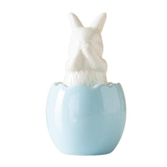Deeceymbur 3 Inch Blue Ceramic Easter Bunny Egg Shell Figurine Home Shelf Display Holiday Gift Spring Decorative Accent