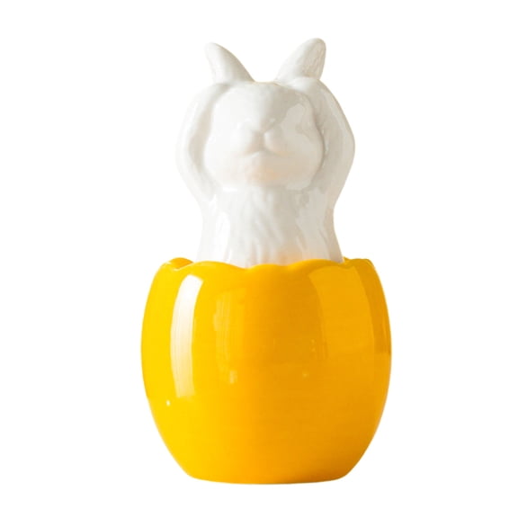 Deeceymbur 3 Inch Yellow Ceramic Easter Bunny Egg Shell Figurine Home Shelf Display Holiday Gift Spring Festive Accent