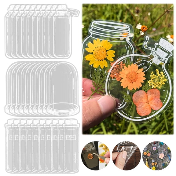 Deeceymbur 30PCS Adorable DIY Transparent Flower Bookmarks Set Clear Jars Stickers Kit Large Size for Your Own Whimsical Reading Companions