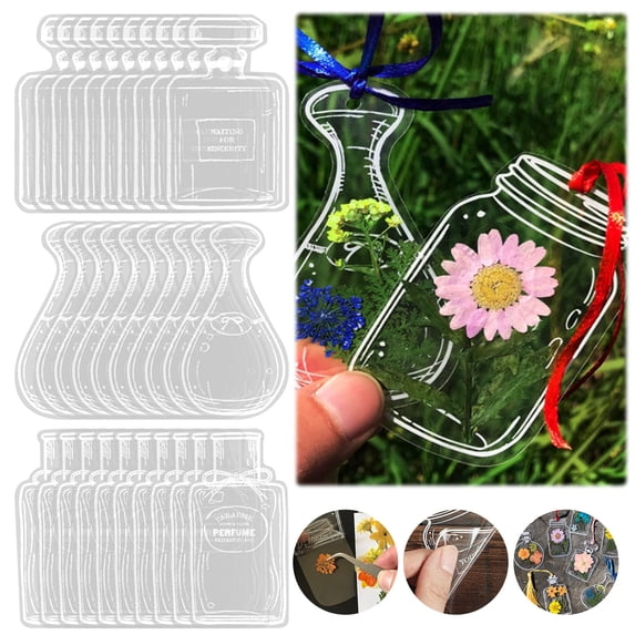 Deeceymbur 30PCS Transparent Dried Flower Bookmarks DIY Dried Flower Bookmark Homemade Beautiful Flower Bookmarks Glassware Stickers