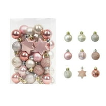 Deeceymbur 33 Pcs Pink Multi Shape Christmas Balls Set Tree Wedding Party Decor Ornaments 1.18Inch