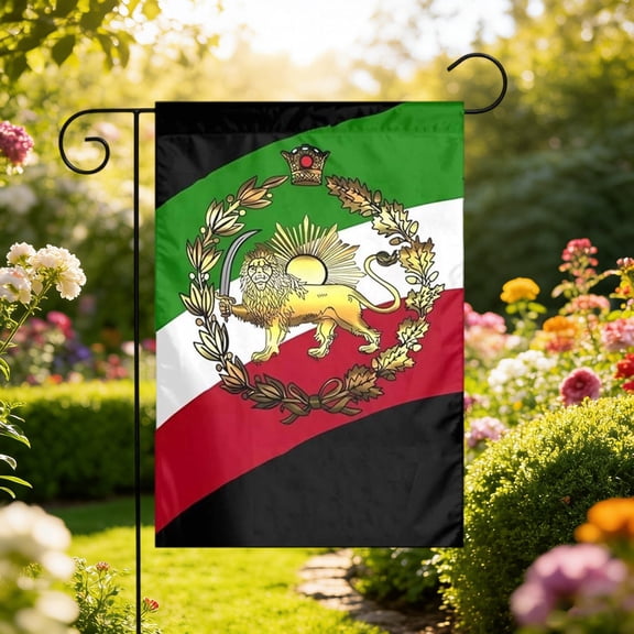 Deeceymbur 36x60 Inch Iran Pahlavi Flag with Pole Polyester Fade Resistant Outdoor Garden Car Home Party Decor