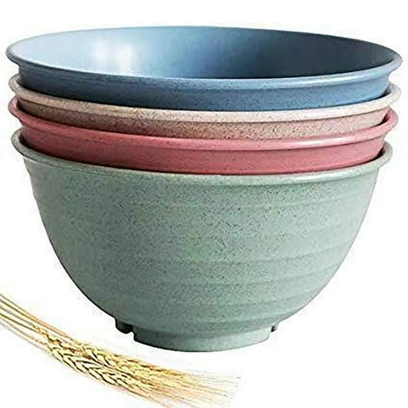Deeceymbur 4 PCS Kitchen Unbreakable and Reusable Light Weight Soup Bowl for Microwave and Dishwasher Wheat Straw Dinnerware Sets