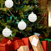 Deeceymbur 4 Pcs Glam Gold-Striped Flocked Christmas Balls Multi Style Festive Tree Party Decor Set 2.36Inch