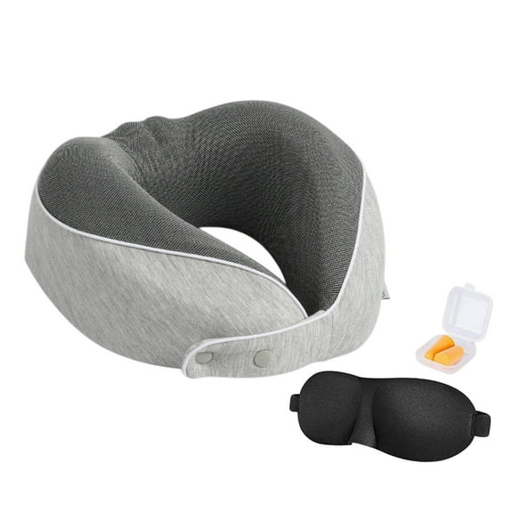 Deeceymbur 4pc Set Travel Pillow Memories Foam Travel Neck Pillow With Eye Mask Earplugs Storage Bag For Plane Car Home Recliner Use