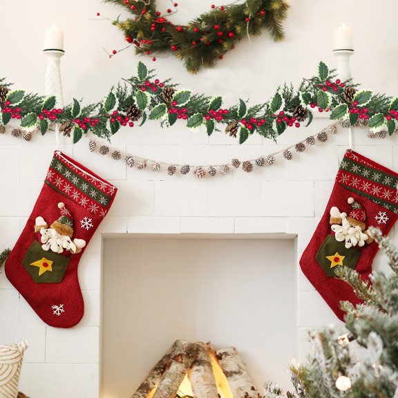 Deeceymbur 6.56ft Christmas Simulated Red Berry Vines Plastic Fireplace Christmas Tree Party Decor