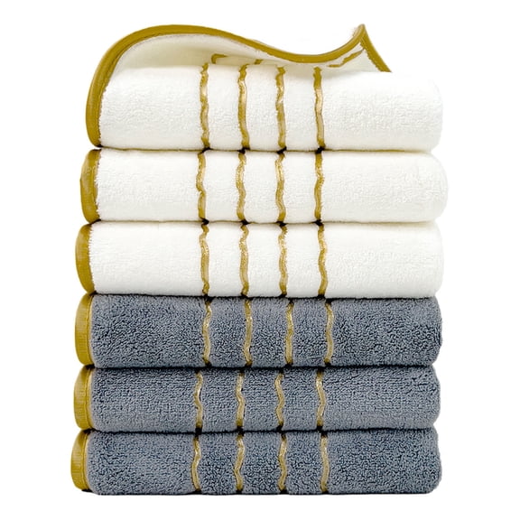 Deeceymbur Solid Print Towels 6Pcs Towel Set Bath Spa Gym Household Bathroom Soft Absorbent Quick Dry Easy Care Durable Stylish for Home Hotel Fitness