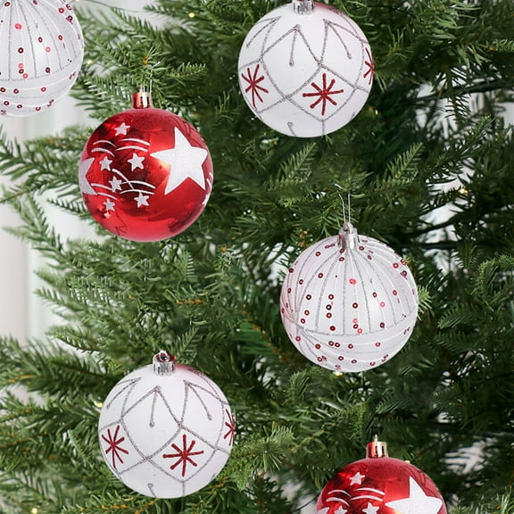 Deeceymbur 6 Pcs Multicolor Christmas Balls Assorted Styles Tree Hanging Decor Ornaments Set 3.15Inch