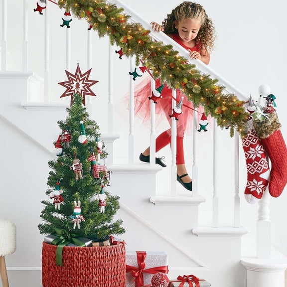 Deeceymbur 70.86in Christmas Rattan Swag Encrypted Battery Operated Lights for Doorway Window Christmas Tree Festive Ornament