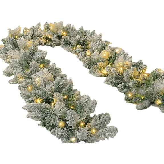 Deeceymbur 78.7 In Snow Frosted Pine Garland with Warm White Lights for Christmas Wall Staircase Gate Decoration