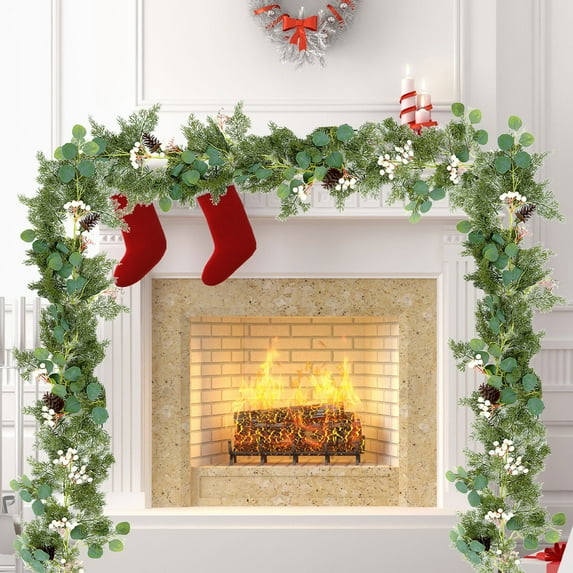 Deeceymbur 78.74in Dense Christmas Simulated Vines Pines Needles Red Berries Leaves Multi-Scene Decor for Indoor Outdoor Wedding Holiday