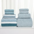 thumbnail image 1 of Deeceymbur 8 Piece Coral Fleece Towel Set Bath Towel Face Towel Washcloth Wide Stripe Design Soft Absorbent for Home Bathroom Spa Quick Dry Towel, 1 of 5