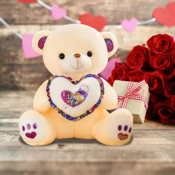 Deeceymbur 9.06in Hugging Heart Bear Plush No Lights Soft Cute Stuffed Animal Doll