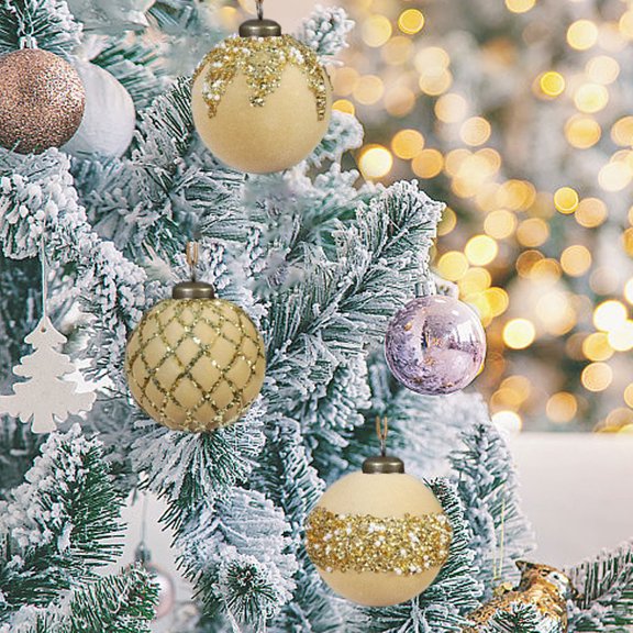 Deeceymbur 9 Pcs Cozy Flocked Multi-Color Christmas Balls Easy Hang Festive Tree Event Decor Accents 3.14Inch