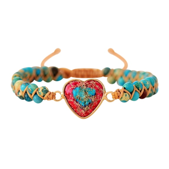 Deeceymbur Adjustable Jasper Heart Bracelet Love Forever Gift for Women Natural Stone Inspirational Message Rope Design Customizable Length Encouragement Jewelry Daily Wear