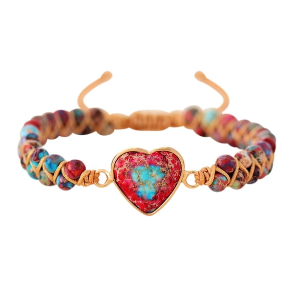 Deeceymbur Adjustable Jasper Heart Bracelet Love Forever Gift for Women Natural Stone Inspirational Message Rope Design Customizable Length Encouragement Jewelry Daily Wear