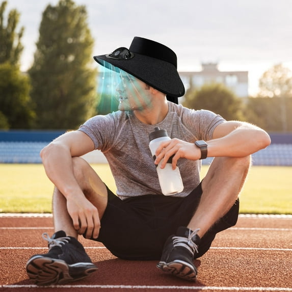 Deeceymbur Adjustable Solar Fan Hat Removable Fan Attachment Spacious Brim Shade One Size Fits General Travel