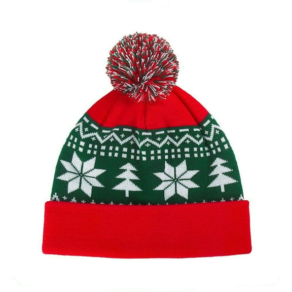 Deeceymbur Adult Christmas Hat Winter Knit Cap Snowflake Patterns Festive Design Warm Cuffball for Cold Weather