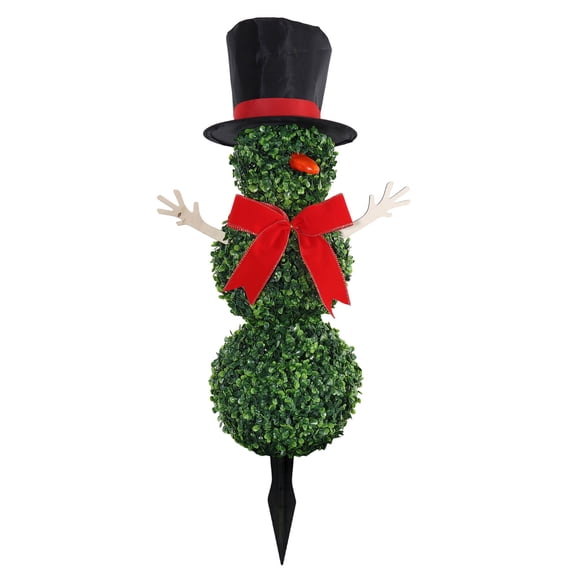 Deeceymbur Artificial Snowman Topiary Tree Christmas Decoration with Red Bow Santa Hat for Outdoor Indoor Home Porch Festive Decor Garden Yard