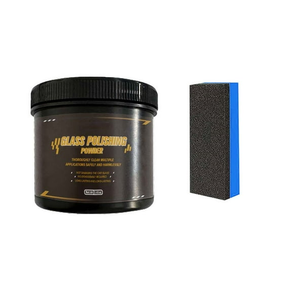 Deeceymbur Auto Glass Polishing Powder Removes Windshield Oil Film Stains Restores Clarity with Sponge Application