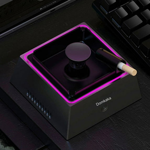 Deeceymbur Automotive Ashtrays with Lid Portable Windproof Ashtray with LED Blue Light Auto Accessories for Travel, Detachable Mini Trash Can