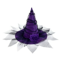 Deeceymbur Baroque Witch Hat with Mesh Artificial Flowers Gothic Queen Halloween Headpiece Cosplay Photography Prop