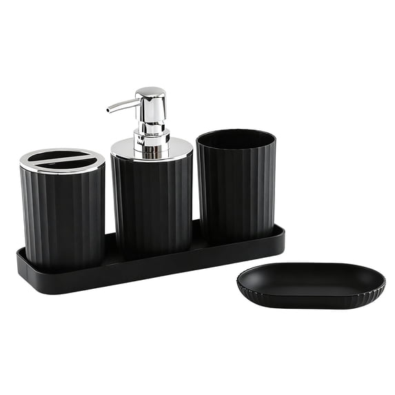 Deeceymbur Bathroom Set 5 Piece Toiletry Organizer Tray Includes Soap Dispenser Toothbrush Holder for Vanity Countertop Hotel Style Home Decor Gray