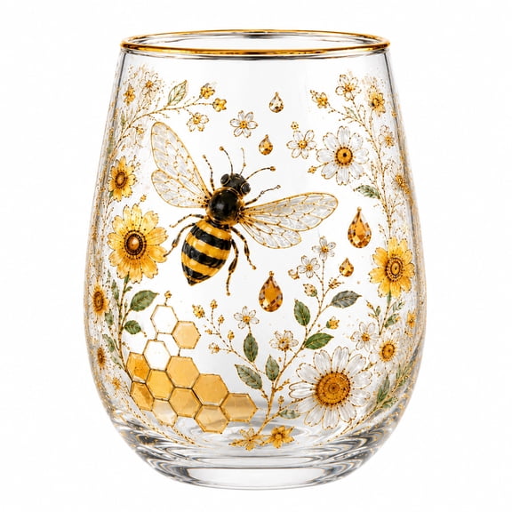 Deeceymbur Bee Pattern Gold Rim Tumbler Elegant Drinking Glass for Cocktail Tea Daily Use