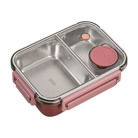Deeceymbur Bento Lunch Box with Two Compartments In 304 Stainless Steel, Sealed Lunch Box for Students and Office Workers, Portable Meal Box, Microwave-Safe Preserving Container Pink