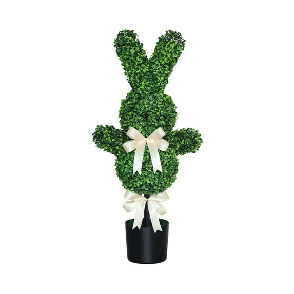 Deeceymbur Boxwood Rabbit Topiary Rabbit Topiary Trees Artificial Decorations Ball Planter Pots with Bow Tie Topiary Trees Artificial Outdoor with Basin