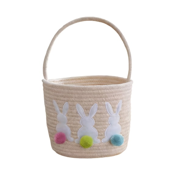 Deeceymbur Bunny Design Easter Baskets Cotton Linen Woven Storage with Handle Cute Buckets for Egg Party Decor Gift Spring Home Organizer Holiday Supplies