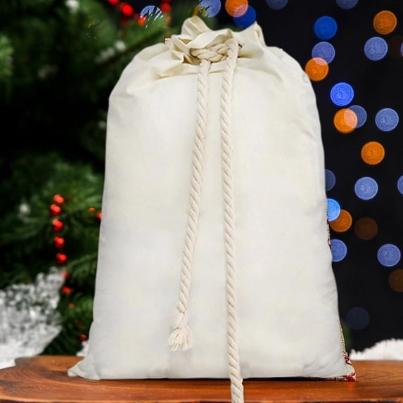 Deeceymbur Canvas Double Drawstring Christmas Bag Gift Wrapping Sack Reusable Holiday Tote with Large Capacity for Presents and Decor