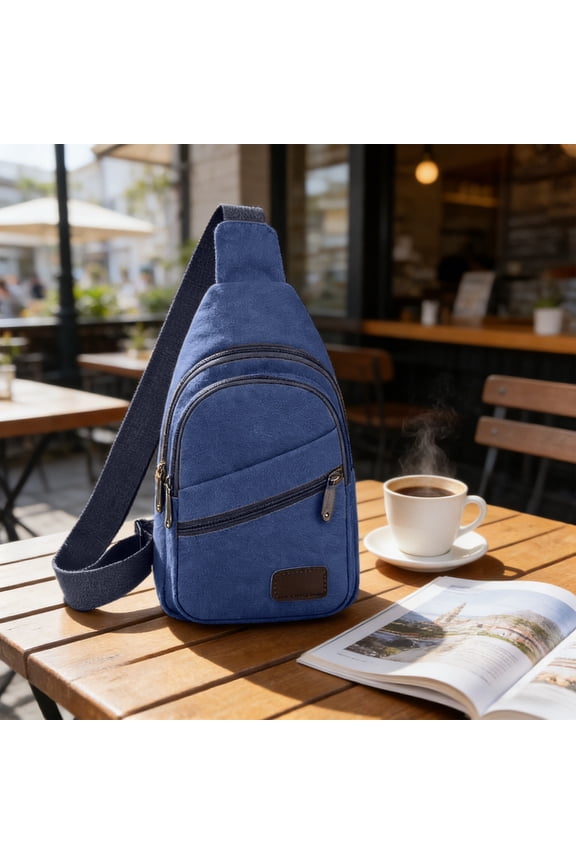 Canvas Sling Crossbody Chest Bag for Men Women Large Capacity Travel Shoulder Hiking Backpack Outdoor Messenger with Multiple Pockets Daily Cycling Camping