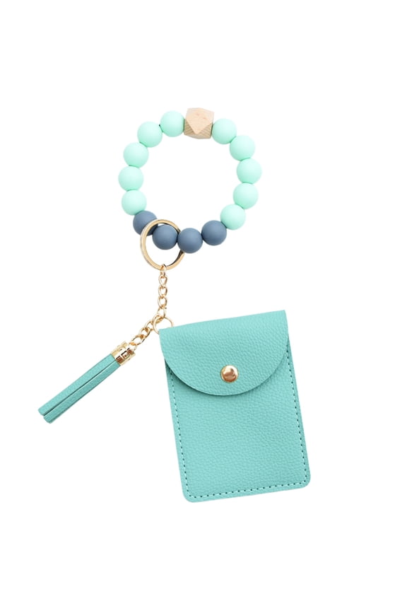 Card Holder Keychain Wallet Bracelet Coin Purse Multi Card Case Bead Accent and Solid Color Polyurethane Leather for Personal Use