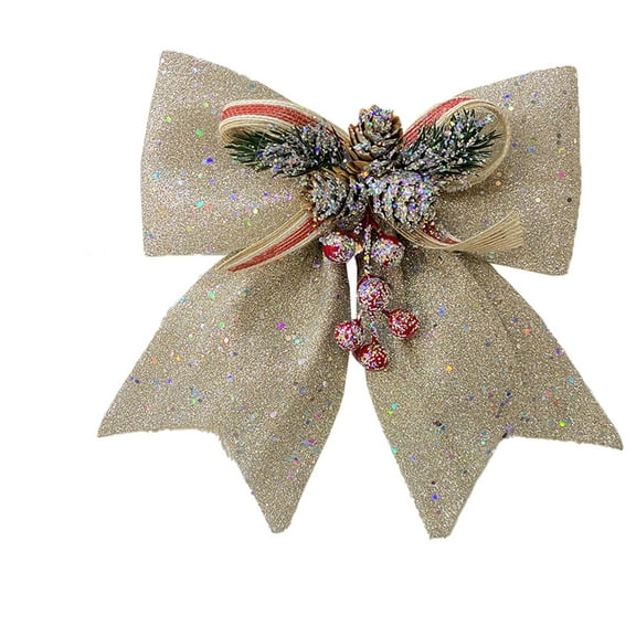 Deeceymbur Christmas Bow Pink Gray White Holiday Tree Decoration Gift Wrap Ornament Festive Home Decor Party Accent