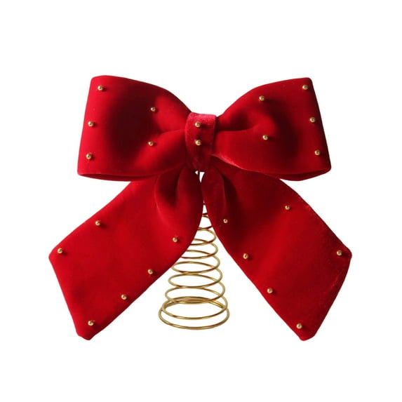 Deeceymbur Christmas Bow Tree Top Star Wine Red Velvet Bow Tree Topper Decoration Holiday Ornament