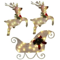 Deeceymbur Christmas Decoration Luminous Sleigh Courtyard Garden Ornaments 3Pcs Set Battery Powered Easy Install Outdoor Decor