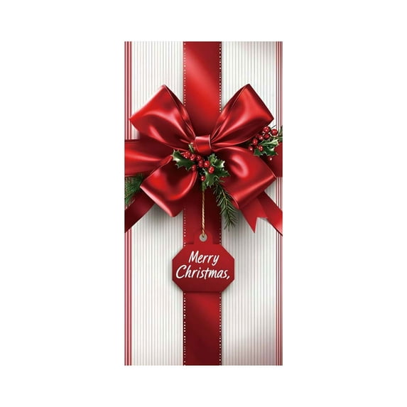 Deeceymbur Christmas Door Cover Xmas Decoration for Door and Wall Indoor Outdoor Party Banner Festive Backdrop with Bow Design