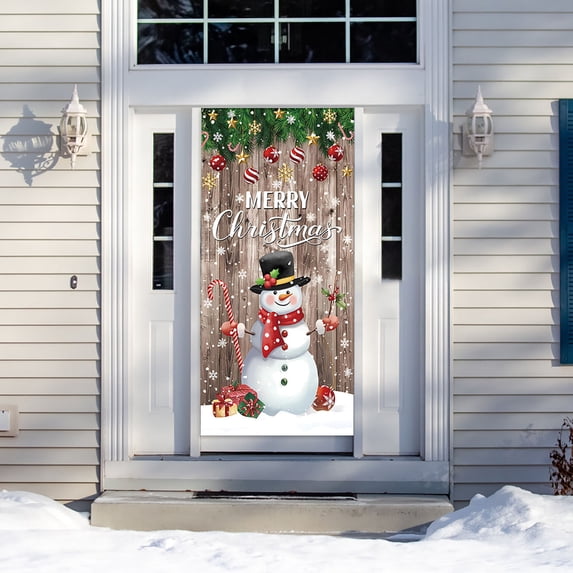 Deeceymbur Christmas Door Curtain Decoration High Definition Print Door Cover Holiday Scene Background Decor Waterproof Polyester Fabric for Xmas Party
