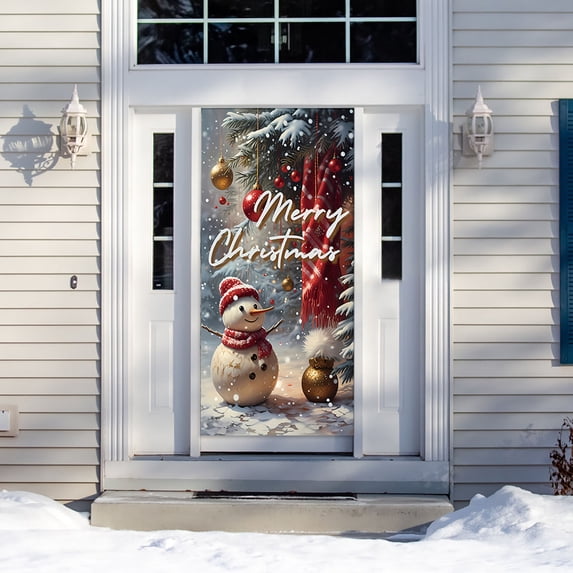 Deeceymbur Christmas Door Curtain Decoration High Definition Print Door Cover Holiday Scene Background Decor Waterproof Polyester Fabric for Xmas Party