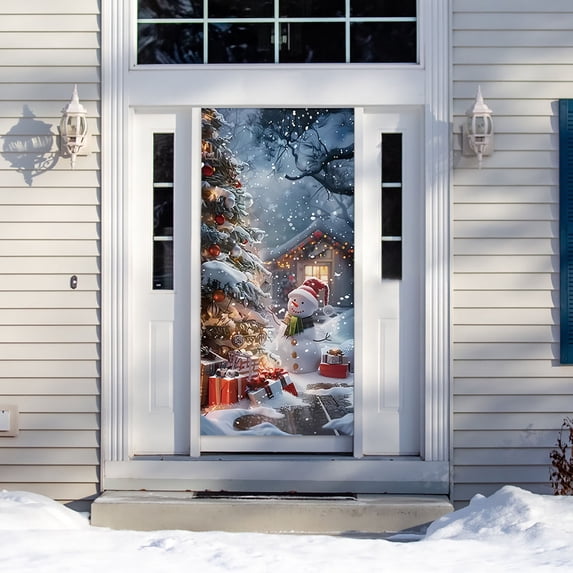 Deeceymbur Christmas Door Curtain Decoration High Definition Print Door Cover Holiday Scene Background Decor Waterproof Polyester Fabric for Xmas Party