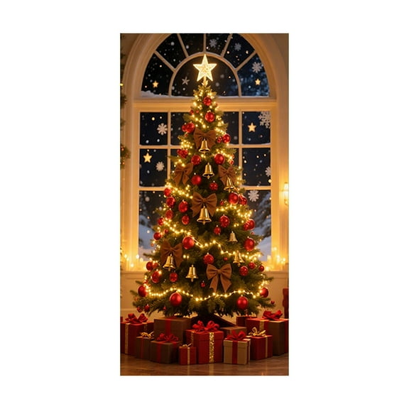 Deeceymbur Christmas Door Decor Hanging Loop Easy Install 72.83x35.43in Reusable Multi Scene Holiday Background
