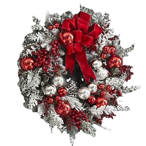 Deeceymbur Christmas Flocked Wreath Luxurious Decoration Christmas Flower Display for Christmas Decoration Christmas Wreath Red-C