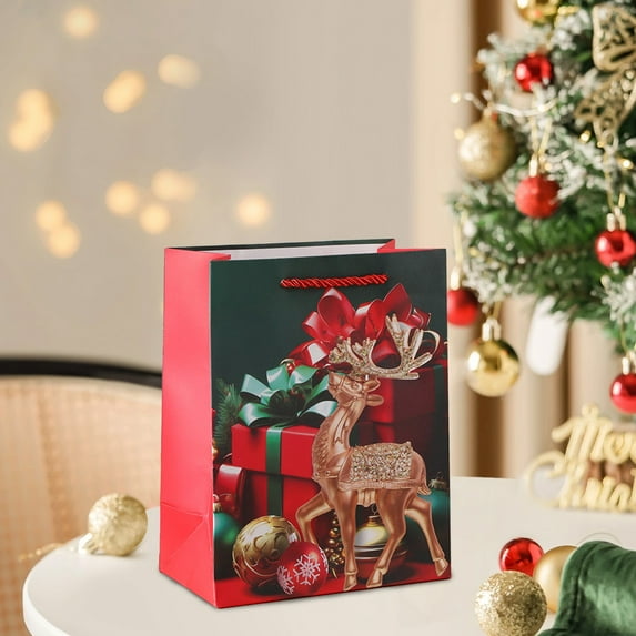 Deeceymbur Christmas Gift Bag Paper Shopping Sack Red Holiday Present Wrapping for Parties Events Decor